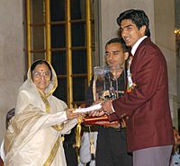 The President, Smt. Pratibha Patil presenting the Arjuna Award -2006 to Shri Vijender for Boxing at a glittering function, in New Delhi on August 29, 2007