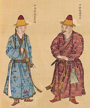 Ili region Taiji (Mongol Prince) and his wife, Huang Qing Zhigong Tu, 1769