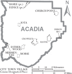 Map of Acadia Parish Louisiana With Municipal Labels