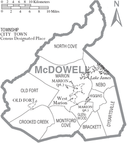 Map of McDowell County North Carolina With Municipal and Township Labels