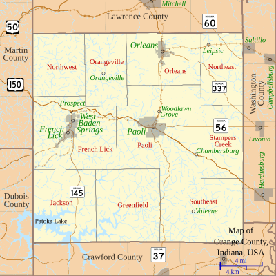 Map of Orange County, Indiana
