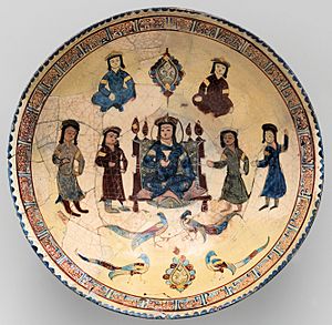 Mina'i bowl with enthroned figure, 13th century. Iran