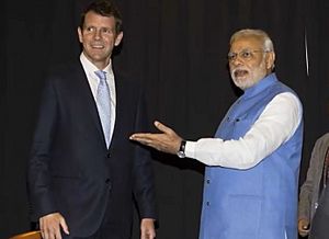 PM Modi meets New South Wales Premier Mike Baird in Sydney 16 Nov 2014 (cropped)