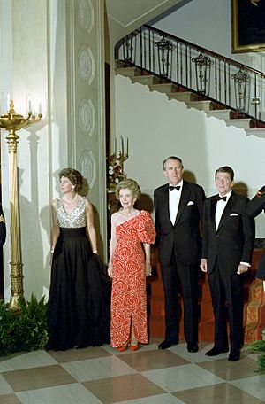 President Ronald Reagan and Nancy Reagan with Prime Minister Malcolm Fraser and Tamara Fraser