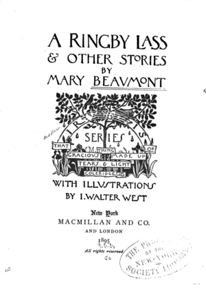 Title page of A Ringby Lass (1895) by Mary Beaumont.png