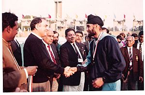 With the late PM Shri Rajiv Gandhi during the medal ceremony, 1991
