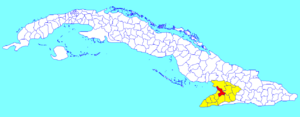 Yara municipality (red) within  Granma Province (yellow) and Cuba