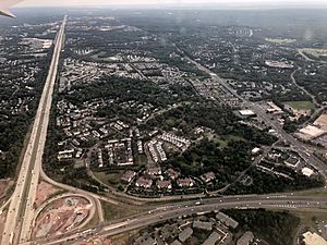 Aerial view of SR 28 (bottom), I-66 (left) and US 29 (right) in Centreville