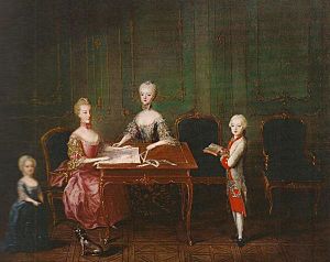 Archduchesses Maria Theresa, Maria Carolina and Maria Antonia with Archduke Max Francis by Martin van Meytens in 1763