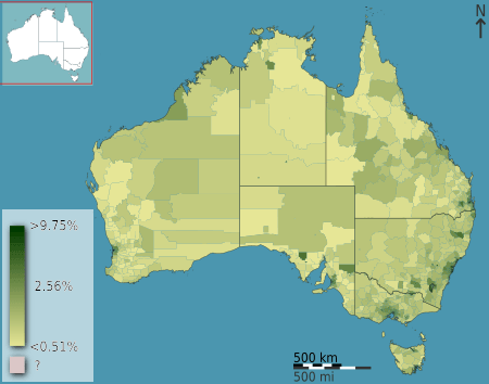 Australian Census 2011 demographic map - Australia by SLA - BCP field 2865 University or other Tertiary Institution Total Persons