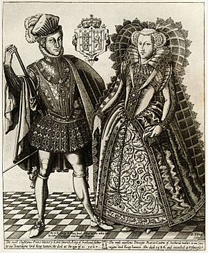 Mary Queen of Scots with her husband Henry Stuart Lord Darnley, engraved by Renold Elstracke in 1603