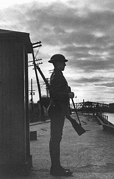 Soldier of the Victoria Rifles, guarding the Lachine Canal, Montreal