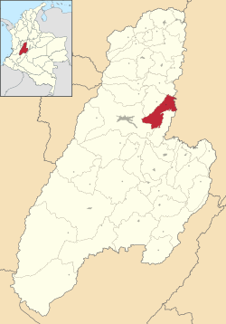 Location of the municipality and town of Piedras in the Tolima Department of Colombia.