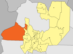 San Antonio (yellow dot) within Los Andes Department (red) and Salta Province