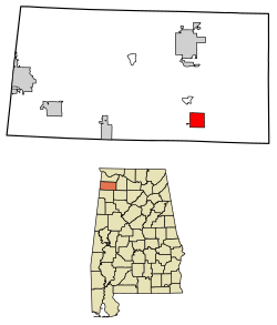 Location of Phil Campbell in Franklin County, Alabama.