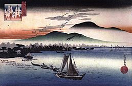 Hiroshige Fishing boats on a lake