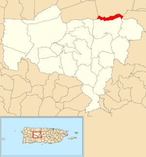 Location of Limón within the municipality of Utuado shown in red