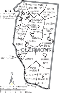 Map of Clermont County Ohio With Municipal and Township Labels