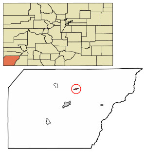 Location of the Town of Dolores in Montezuma County, Colorado.