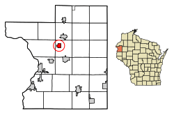Location of Milltown in Polk County, Wisconsin.