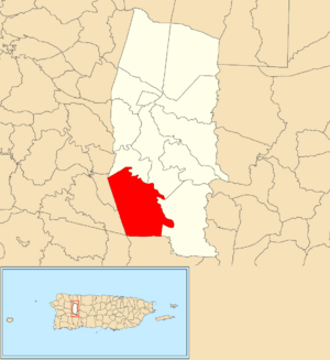 Location of Río Prieto barrio within the municipality of Lares shown in red