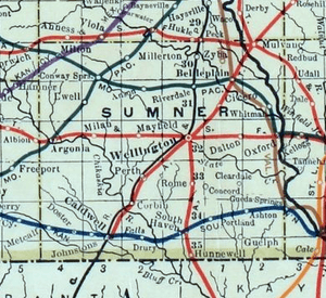 Stouffer's Railroad Map of Kansas 1915-1918 Sumner County