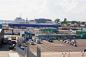Vehicles lining up to embark at the continental ferry port, Portsmouth - geograph.org.uk - 499738