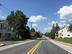 2016-08-20 16 14 09 View north along Maryland State Route 194 (Francis Scott Key Highway) between Y Road and Maryland State Route 77 (Middleburg Road) in Keymar, Carroll County, Maryland