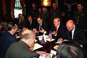 Donald H. Rumsfeld meets with Sergey Ivanov in Moscow on Nov. 3, 2001