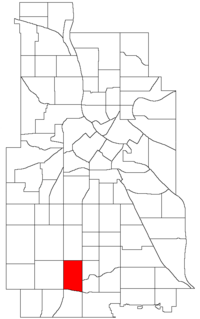 Location of Tangletown within the U.S. city of Minneapolis