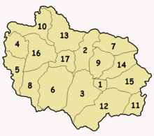 Numbered map of Adjuntas wards