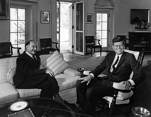 President John F. Kennedy with Member of Parliament of Great Britain, Patrick Gordon Walker.jpg