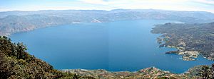 panorama of Lake Atitlán and Santiago.
