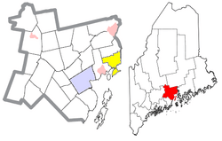 Location of Stockton Springs (in yellow) in Waldo County and the state of Maine