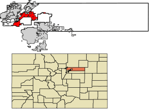 Location of the City of Commerce City in Adams County, Colorado