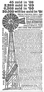 Aermotor Windmill Company ad 6,268 sold in 1890