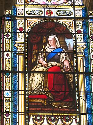 Queen Victoria on stained glass window in Parliament House, Brisbane, Queensland