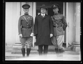 Asked Pres. Coolidge to speak at the dedication of the First Division Monument Oct. 4, 1924. Left to right- Brig. Gen. Frank Parker, Commander of the First Div., Col. James A. Drain, former LCCN2016893296