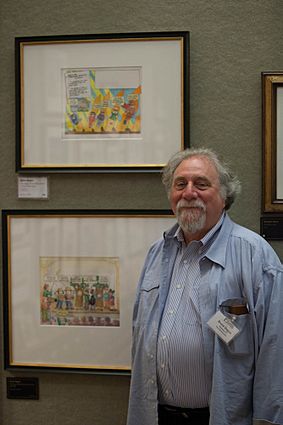 Bruce Degen with some of his work in the Mazza Museum