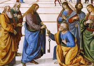 Christ Handing the Keys to St. Peter by Pietro Perugino (crop)