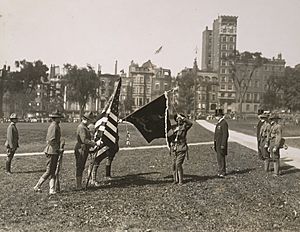 Flags - Regimental and Other Flags - Cadet veterans present colors to 101st U.S. Engineers on Boston Common - NARA - 31480684 (cropped)