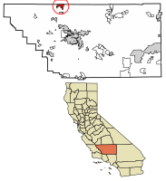 Location of Delano in Kern County, California.