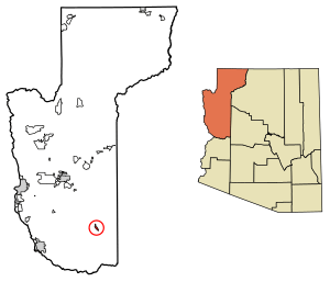Location of Wikieup in Mohave County, Arizona.