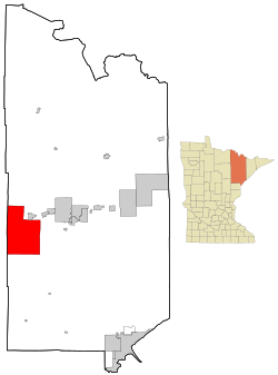 Location of the city of Hibbingwithin Saint Louis County, Minnesota