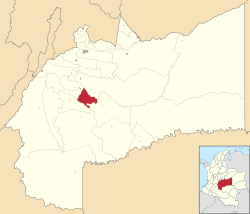 Location of the municipality and town of Fuente de Oro in the Meta Department of Colombia.