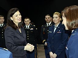 Kelly Ayotte speaks with Company Grade Officers with the New Hampshire National Guard