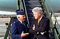 President Clinton talks with Col. Paul Fletcher, USAF