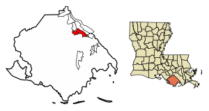 Location of Houma in Terrebonne Parish, Louisiana.