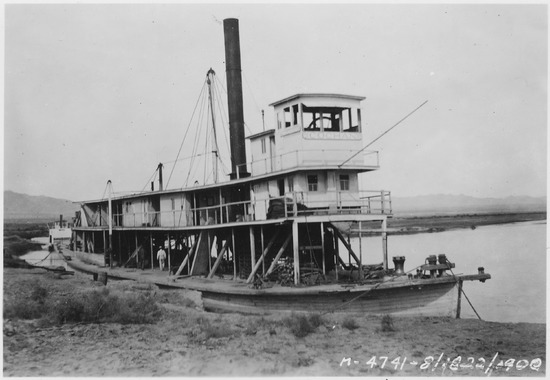 View showing steamboat "Cochan" on the Colorado River near Yuma, Arizona. This picture was taken in 1900 by Mr. L. C.... - NARA - 295304