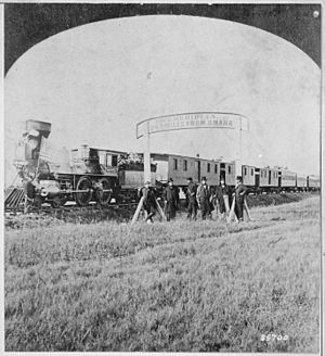 Directors of the Union Pacific Railroad on the 100th meridian approximately 250 miles west of Omaha, Nebr. Terr. The tra - NARA - 530892